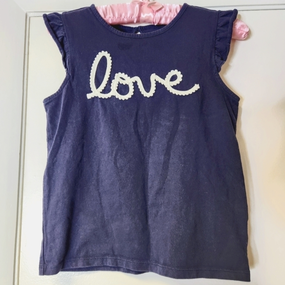 Janie and Jack Embrodered Love Pompoms Navy Cotton Shirt Size 12